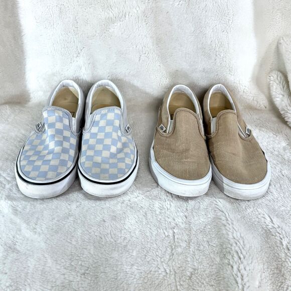 Vans Womens Checker Board Classic Slip-On Shoes Size 6.5 Blue White Tan Lot of 2 - Picture 2 of 6